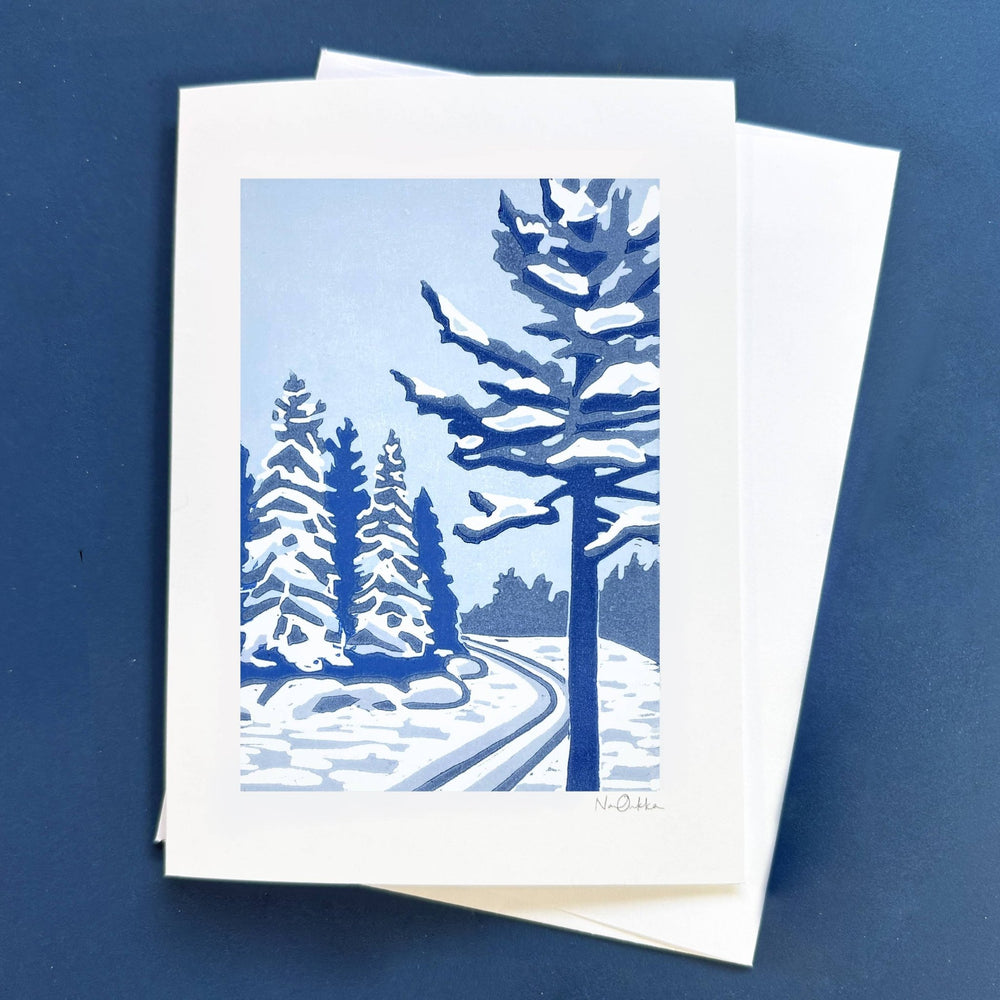 Backcountry Winter Greeting Card - Merry PigletsNan Onkka Prints