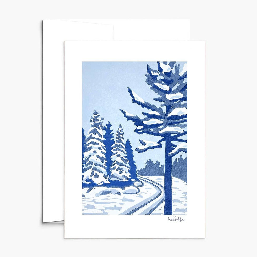 Backcountry Winter Greeting Card - Merry PigletsNan Onkka Prints