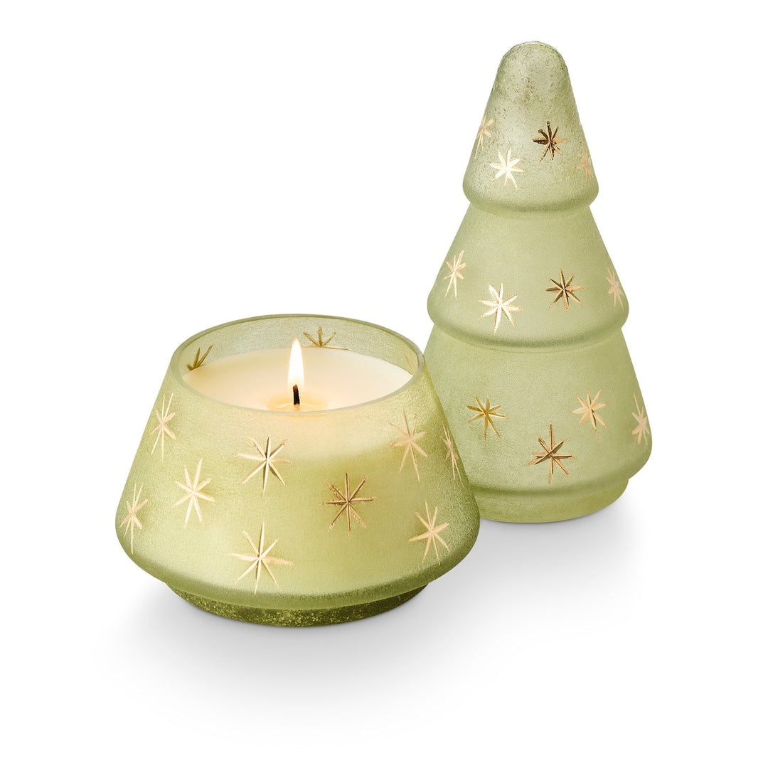 Balsam & Cedar Frosted Star Glass Tree Candle - Merry PigletsIllume