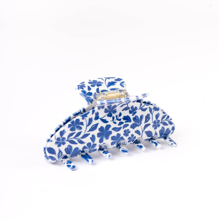 Porcelain Blue Floral Claw Hair Clip
