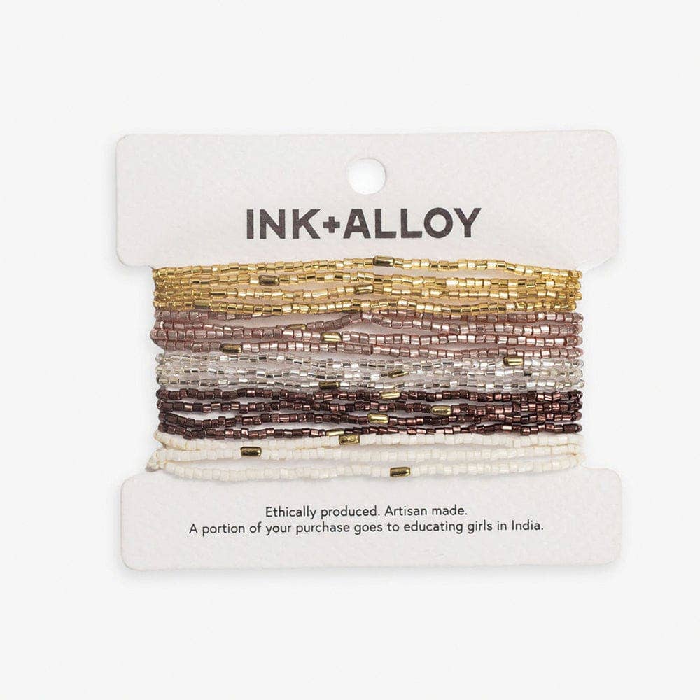 Beaded 10 Strand Stretch Bracelets - Mixed Metallic - Merry PigletsINK + ALLOY