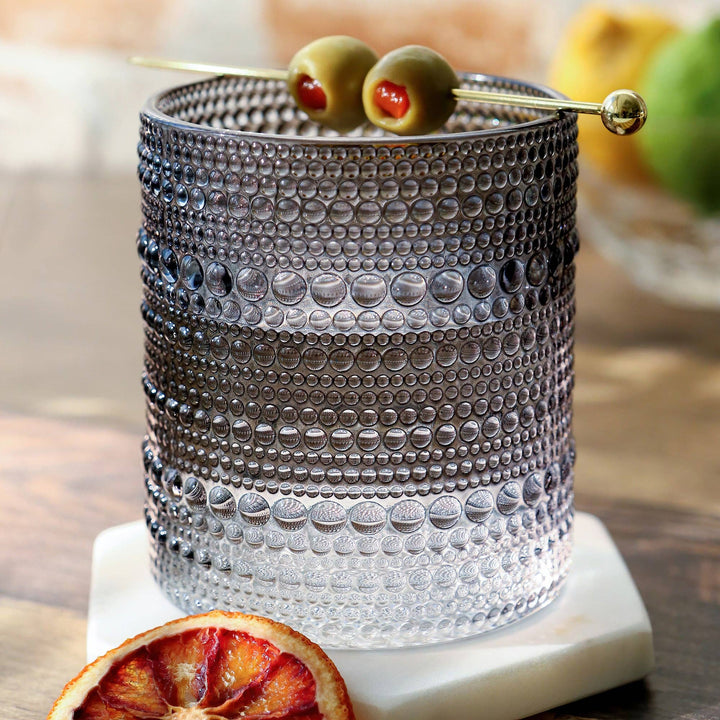 Beaded Smoke Grey Drinking Glass - Merry PigletsKate Aspen