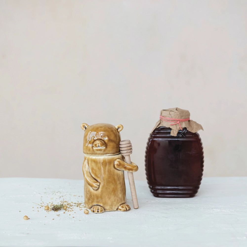 Bear Honey Jar - Merry PigletsCreative Co - Op