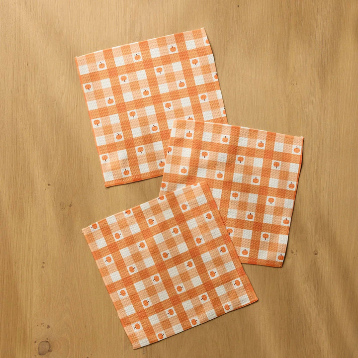 Pumpkin Check Geometry Dishcloth Set