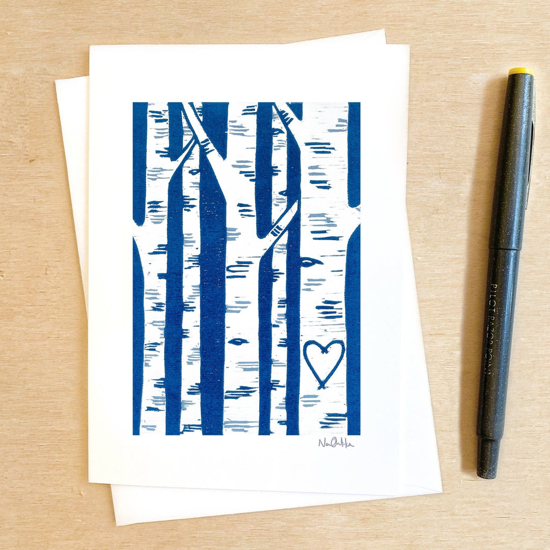 Birch Love Greeting Card - Merry PigletsNan Onkka Prints