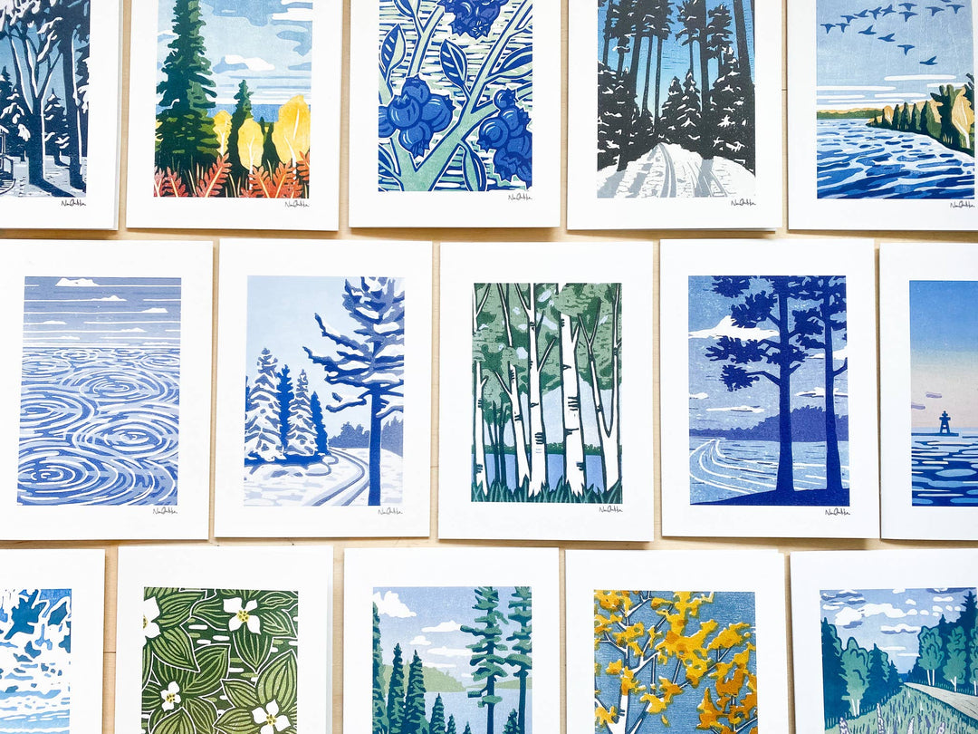 Birch Love Greeting Card - Merry PigletsNan Onkka Prints