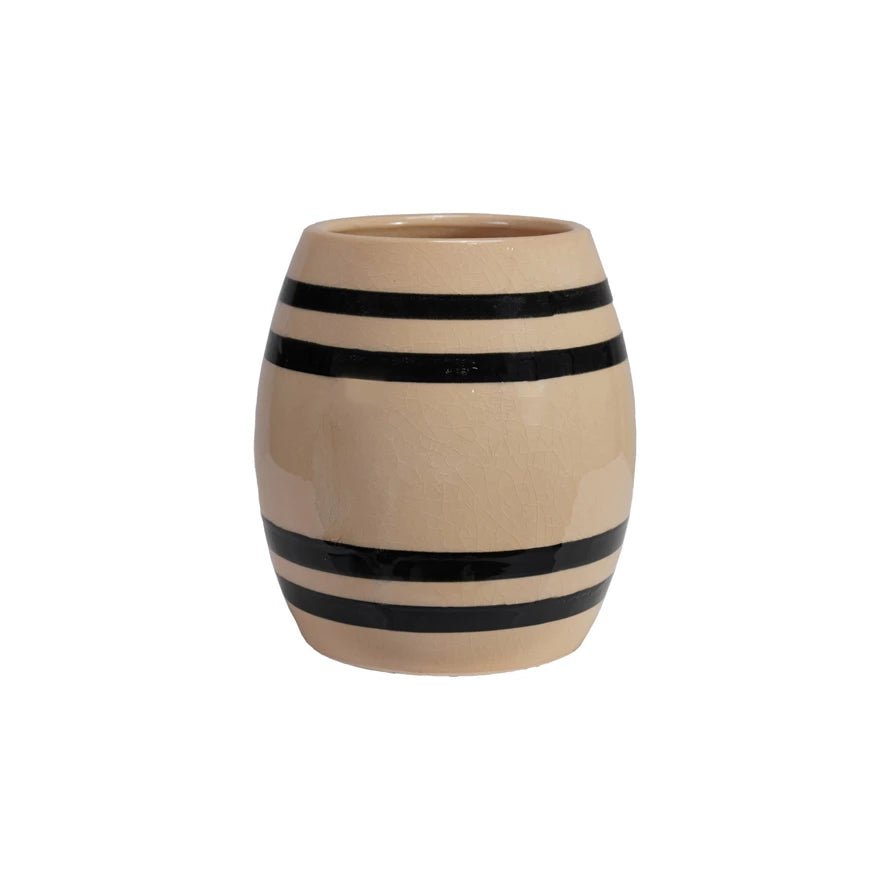 Black & Cream Striped Crock - Merry PigletsCreative Co - Op