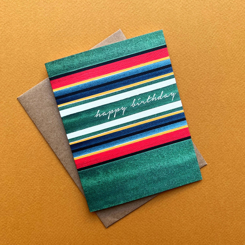 Blanket Stripe Birthday Greeting Card - Merry PigletsAbigail Jayne Design