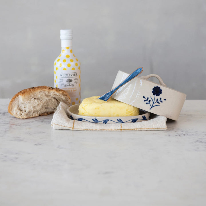 Blue and White Butter Dish - Merry PigletsCreative Co - Op