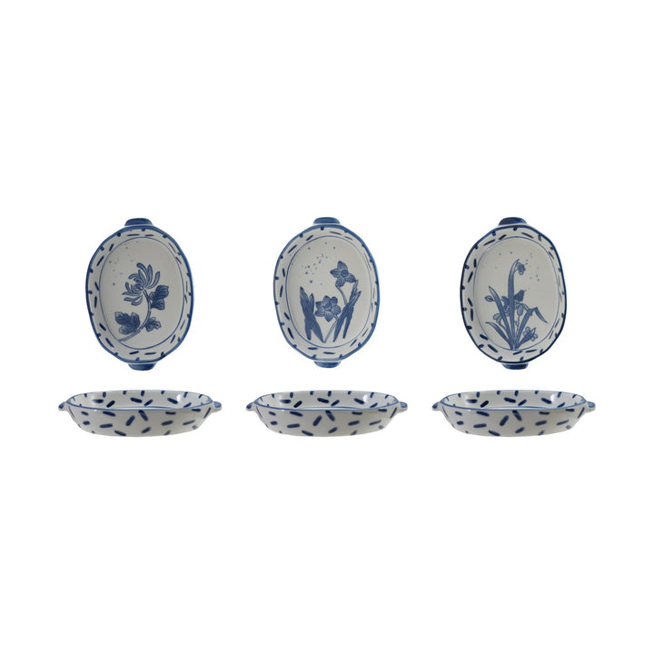 Blue and White Mini Botanical Baking Dish - Merry PigletsCreative Co-Op