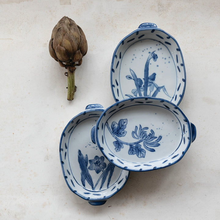 Blue and White Mini Botanical Baking Dish - Merry PigletsCreative Co-Op