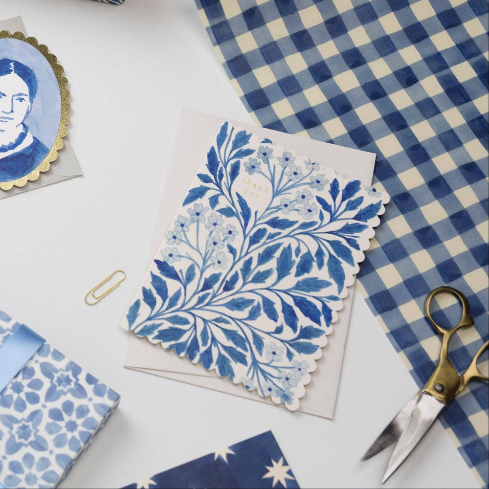 Blue Flora Thank You Greeting Card - Merry PigletsWanderlust Paper Co