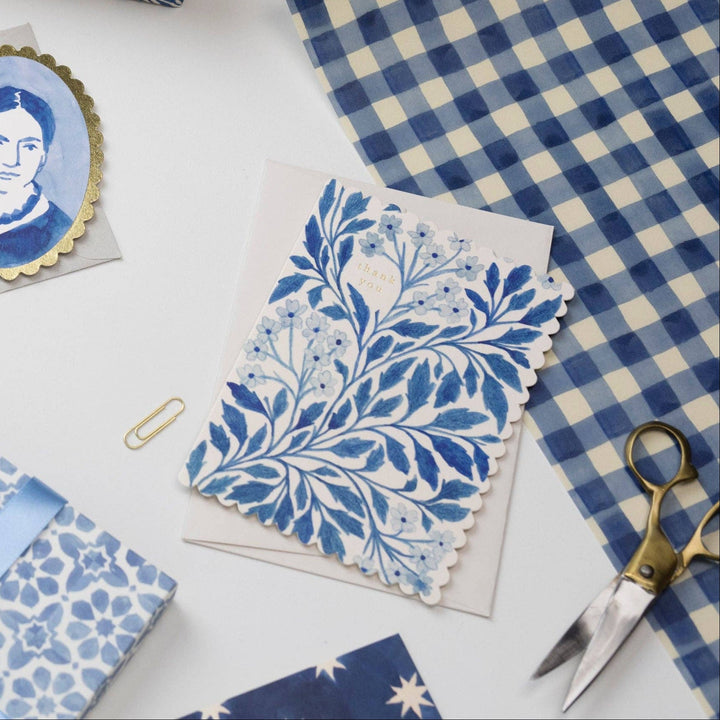 Blue Flora Thank You Greeting Card - Merry PigletsWanderlust Paper Co