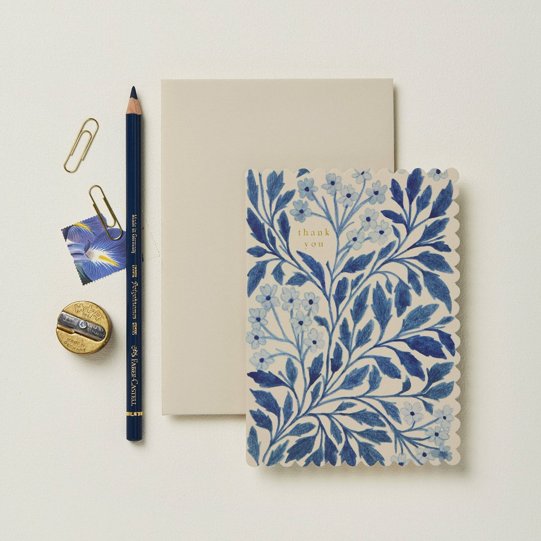 Blue Flora Thank You Greeting Card - Merry PigletsWanderlust Paper Co