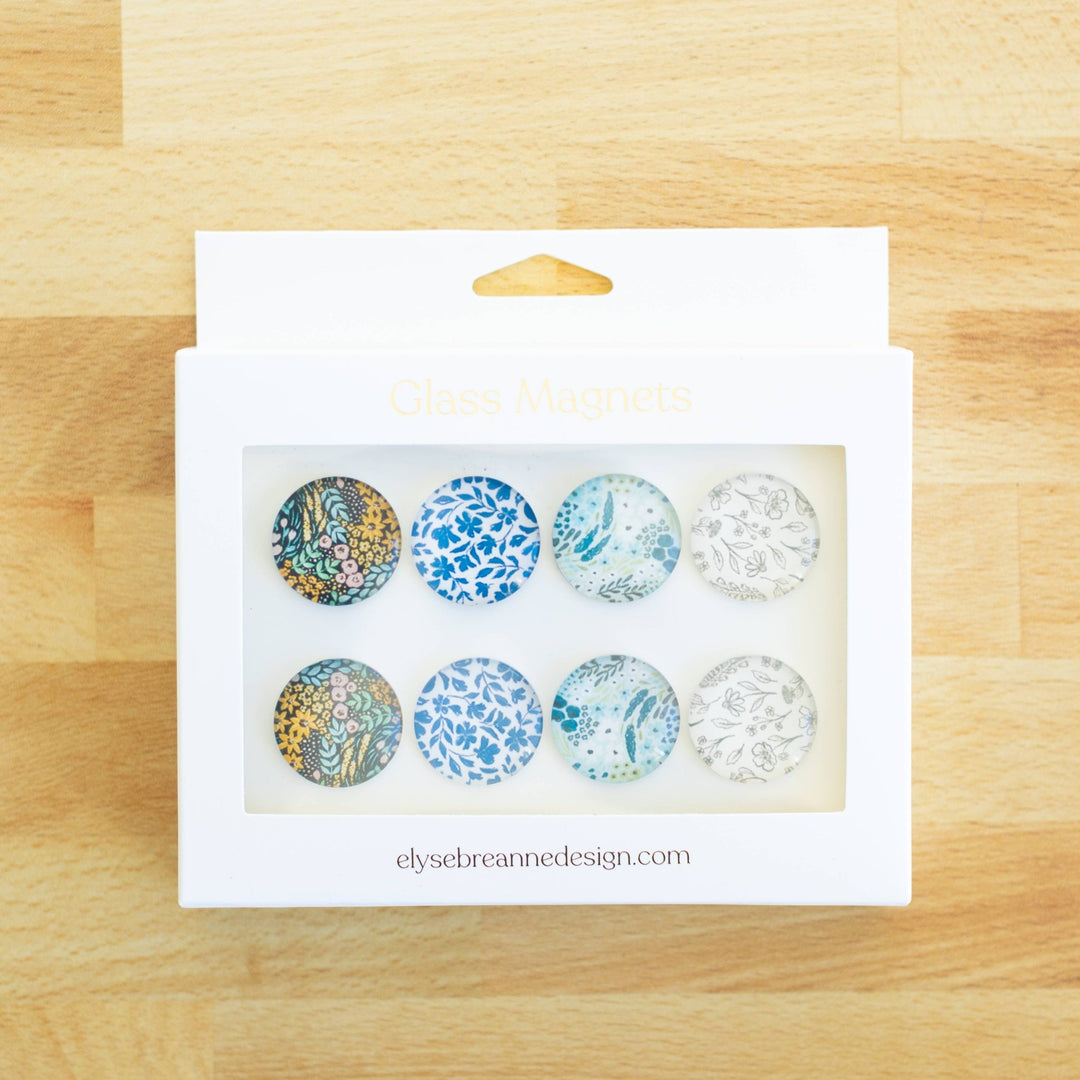 Blue Floral Glass Magnets Set - Merry PigletsElyse Breanne Design