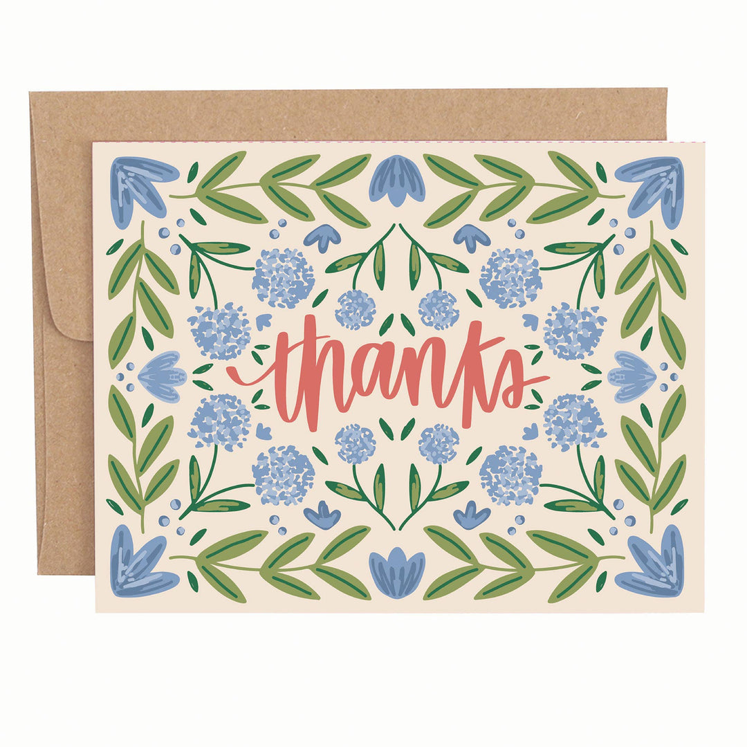 Blue Floral Thanks Greeting Card - Merry PigletsPippi Post