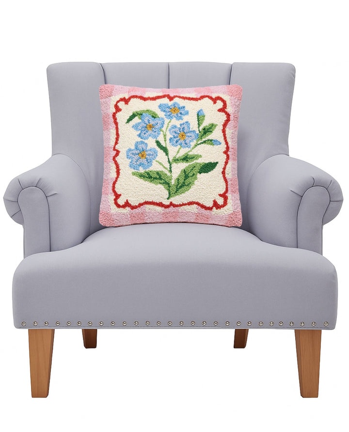 Blue Flower Frame Hooked Pillow - Merry PigletsPeking Handicraft