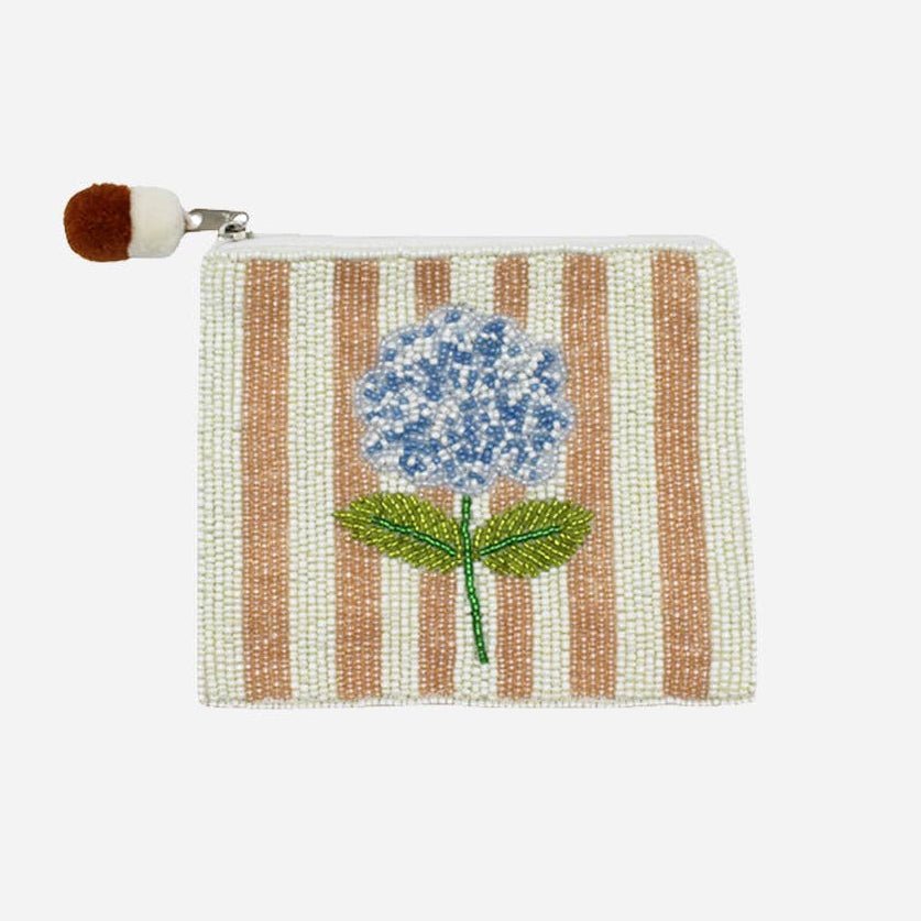 Blue Hydrangea Striped Beaded Coin Purse - Merry PigletsPizzazz, Inc.