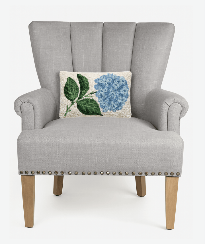 Blue Hydrangea Wool Hooked Pillow - Merry PigletsPeking Handicraft