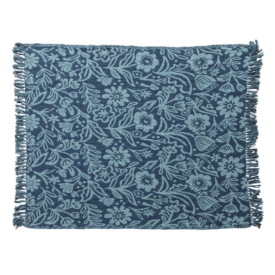 Blue Jacquard Floral Throw Blanket - Merry PigletsCreative Co - Op