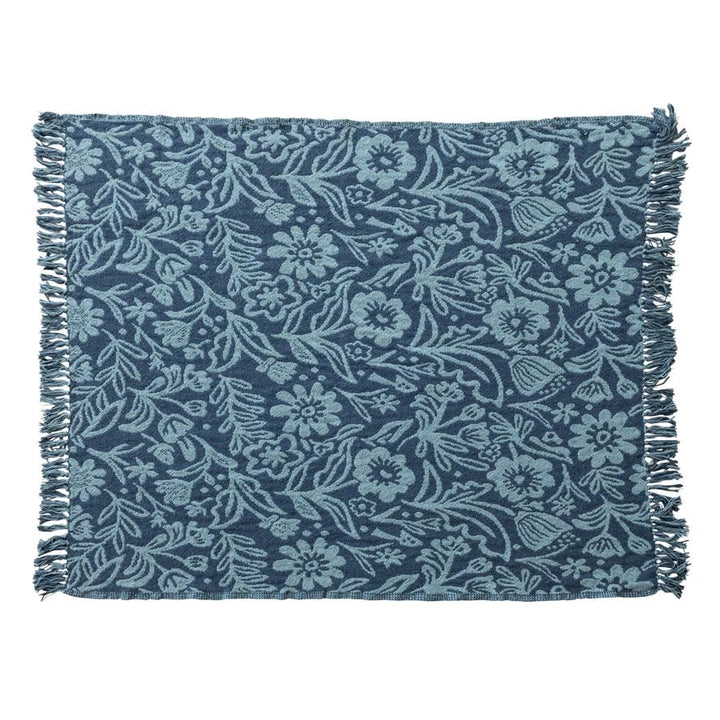 Blue Jacquard Floral Throw Blanket - Merry PigletsCreative Co - Op