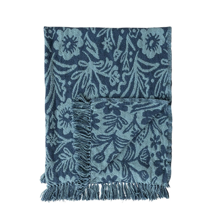 Blue Jacquard Floral Throw Blanket - Merry PigletsCreative Co - Op