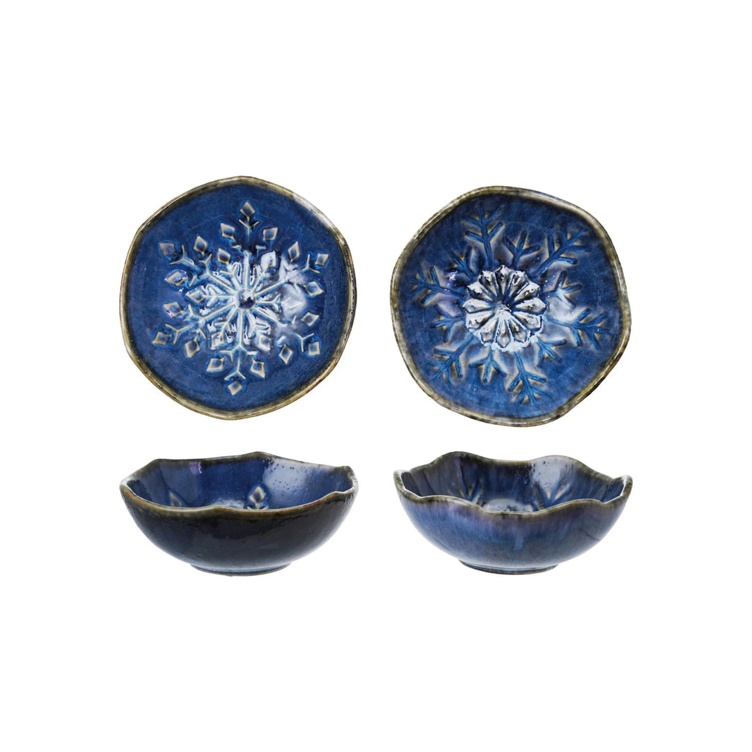 Blue Snowflake Dish - Merry PigletsCreative Co - Op