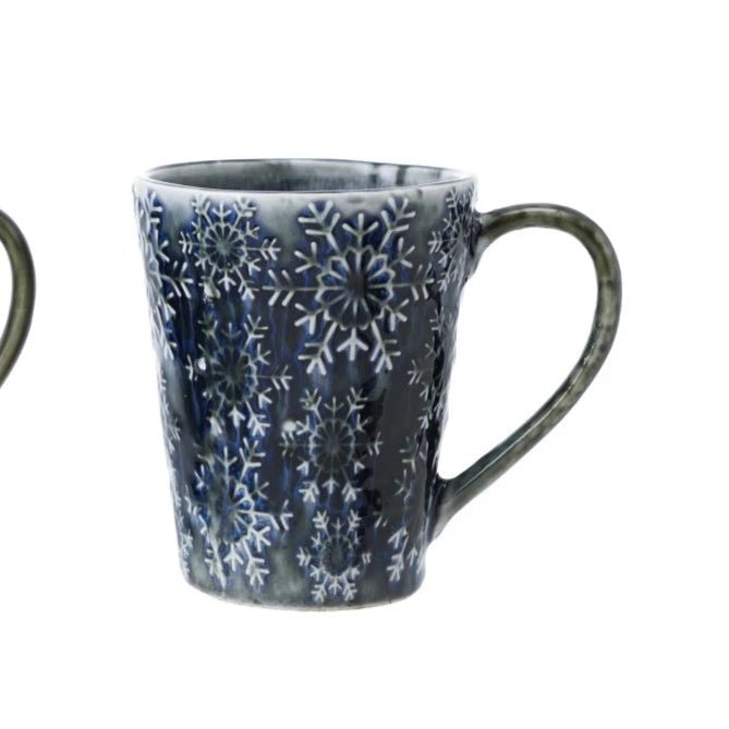 Blue Snowflake Mug - Merry PigletsCreative Co - Op