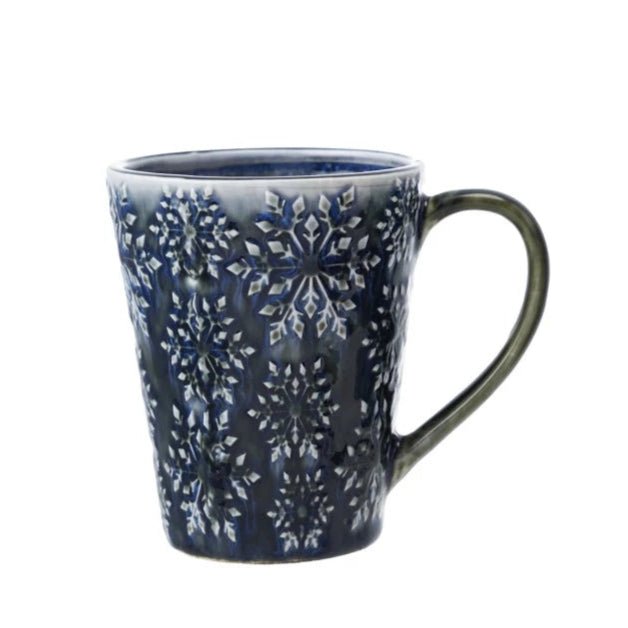 Blue Snowflake Mug - Merry PigletsCreative Co - Op