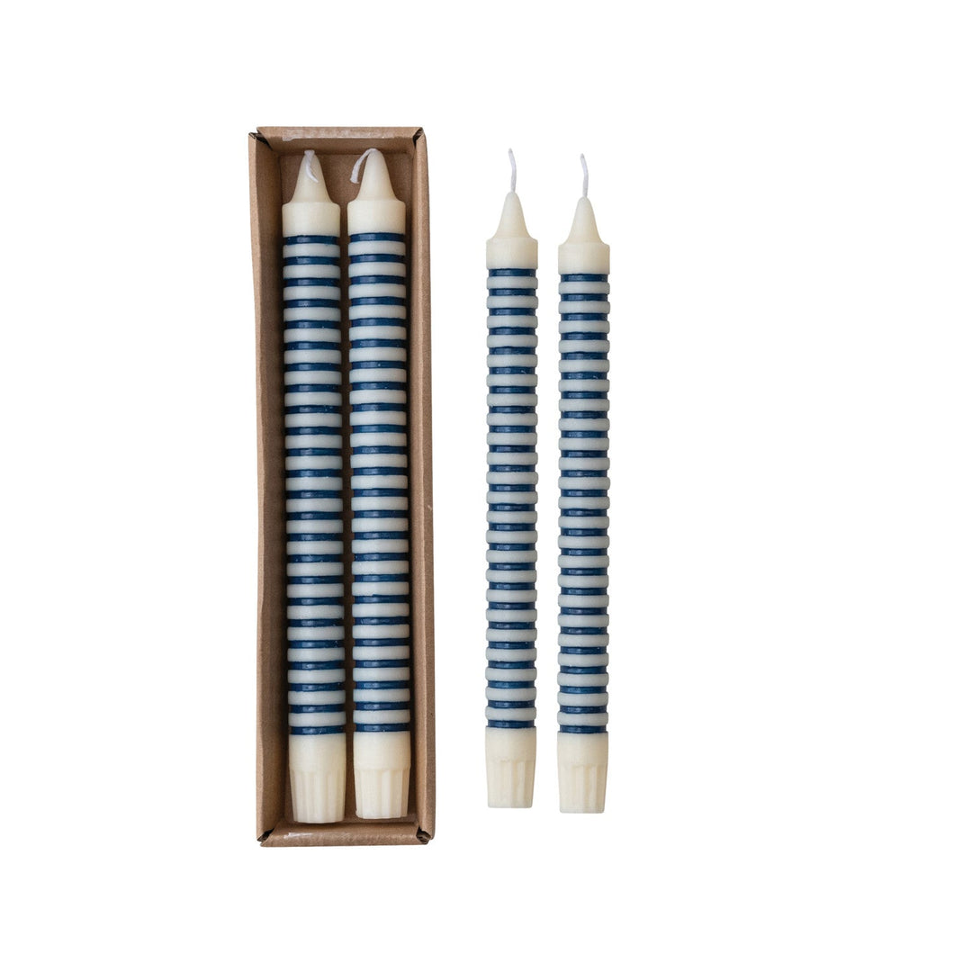 Blue Stripe Taper Candles - Merry PigletsCreative Co-Op