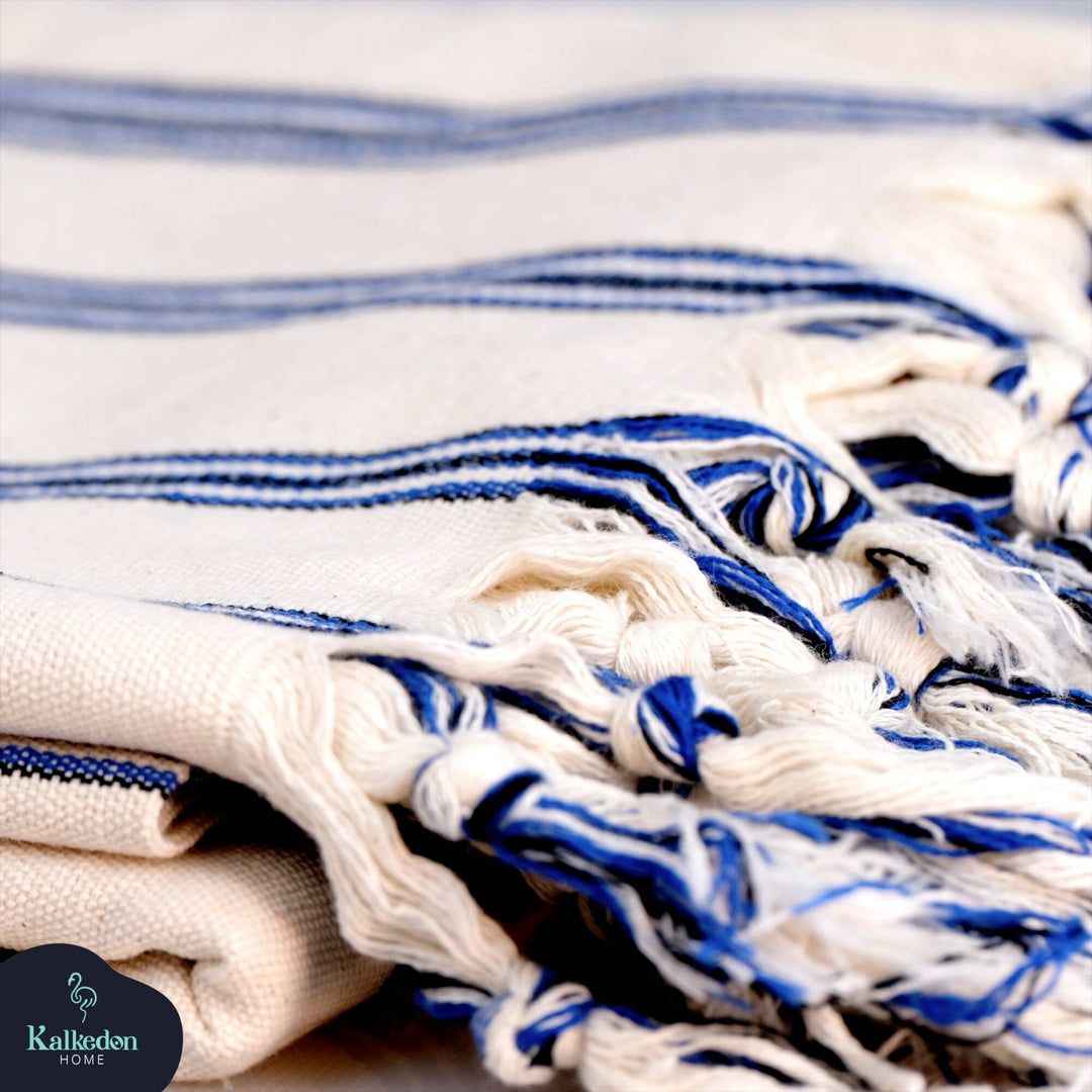 Blue Stripe Turkish Throw Blanket - Merry PigletsKalkedon Towels