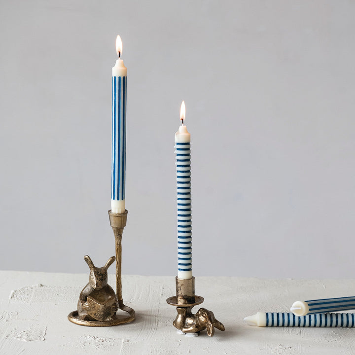 Blue Striped Taper Candles - Merry PigletsCreative Co-Op
