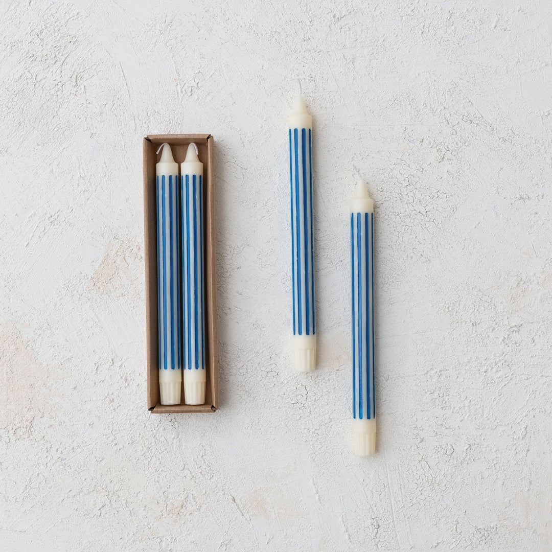 Blue Striped Taper Candles - Merry PigletsCreative Co-Op