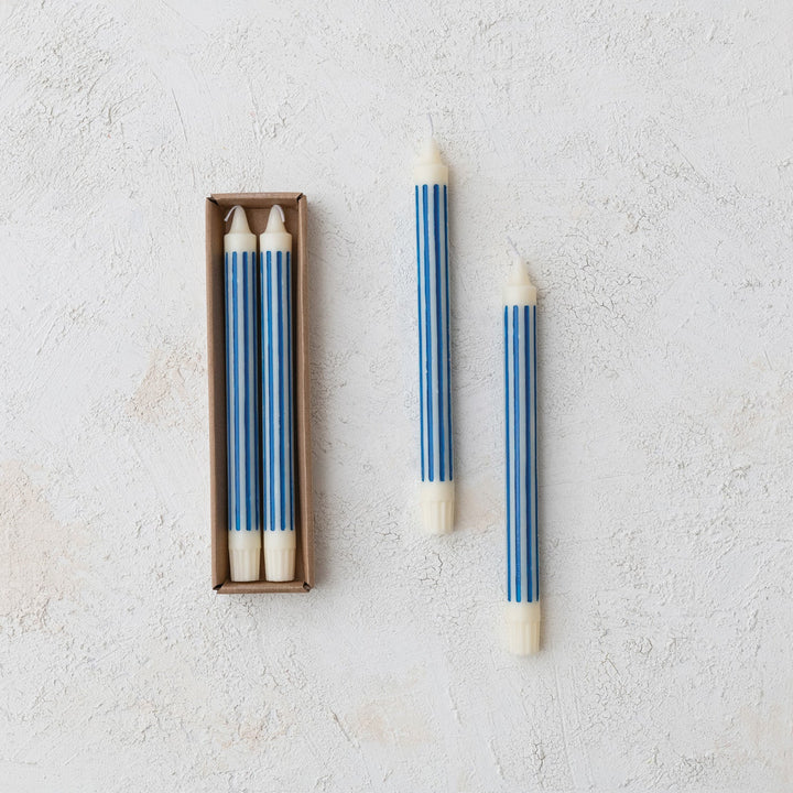 Blue Striped Taper Candles - Merry PigletsCreative Co-Op