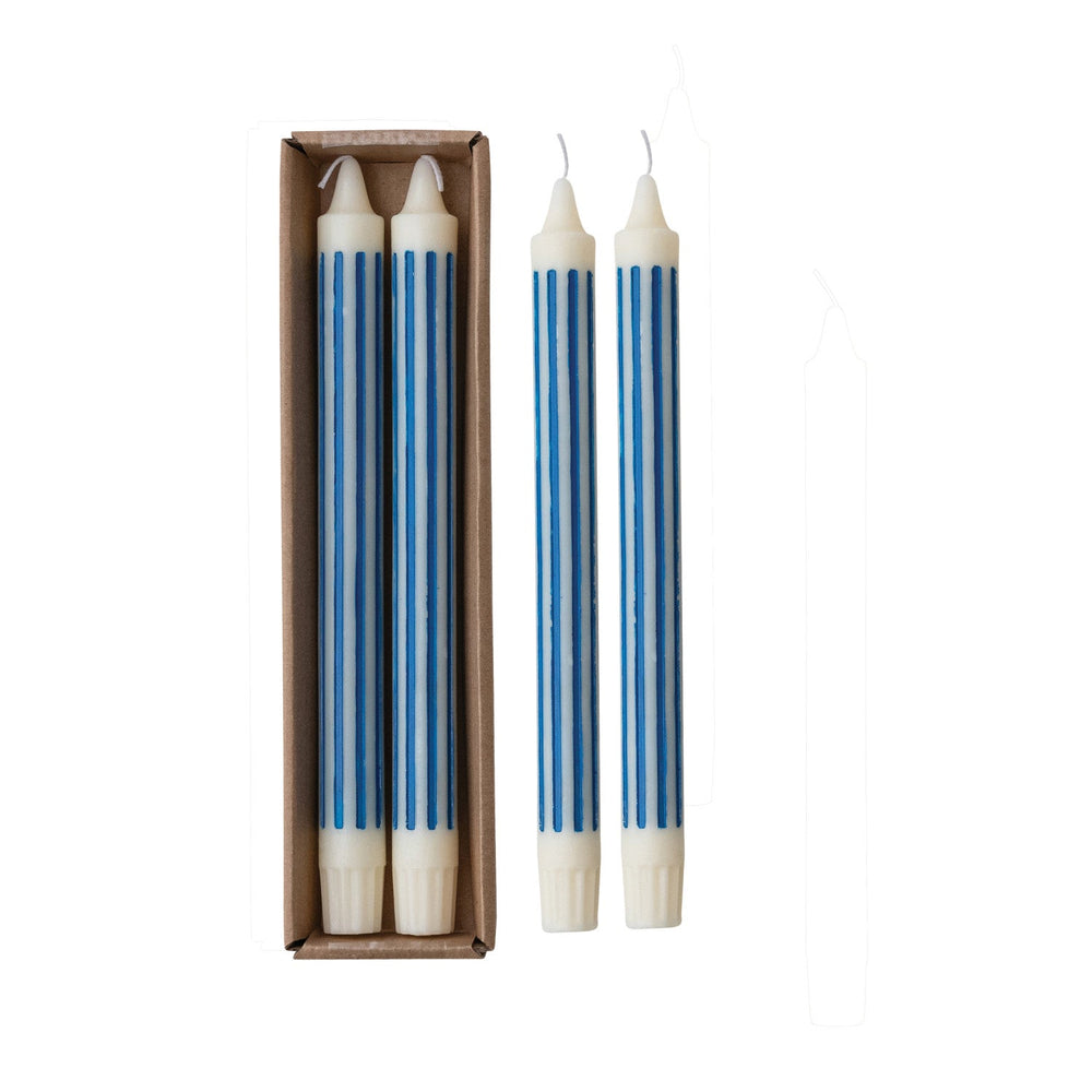 Blue Striped Taper Candles - Merry PigletsCreative Co-Op