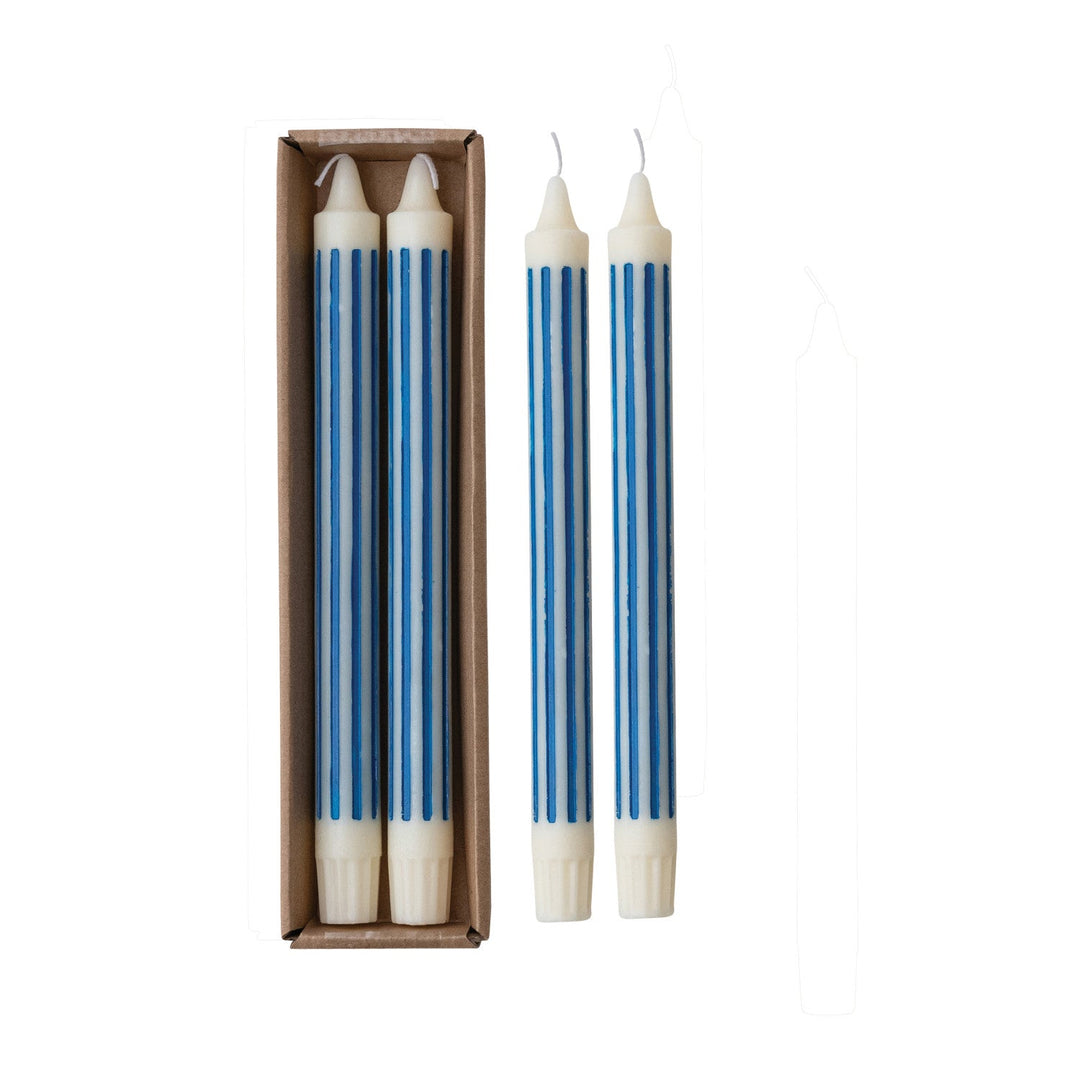 Blue Striped Taper Candles - Merry PigletsCreative Co-Op