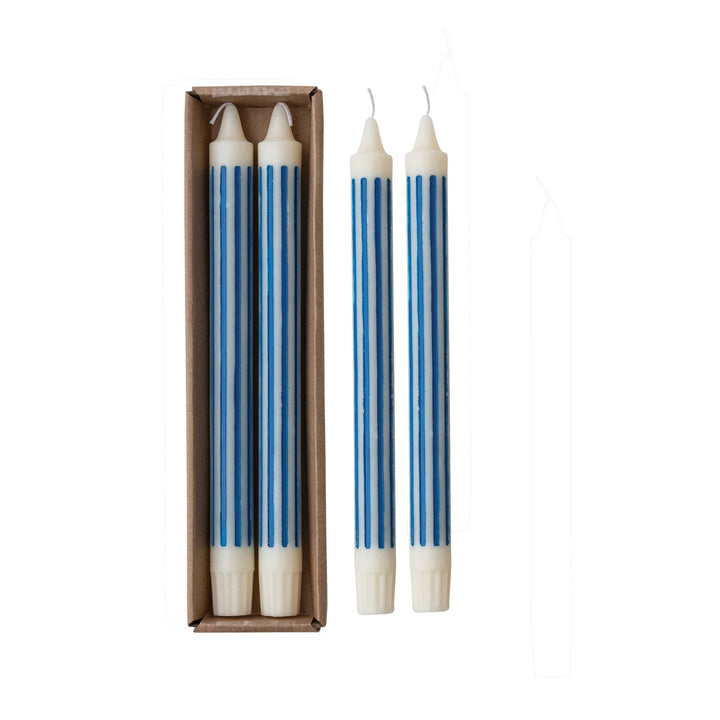 Blue Striped Taper Candles - Merry PigletsCreative Co-Op