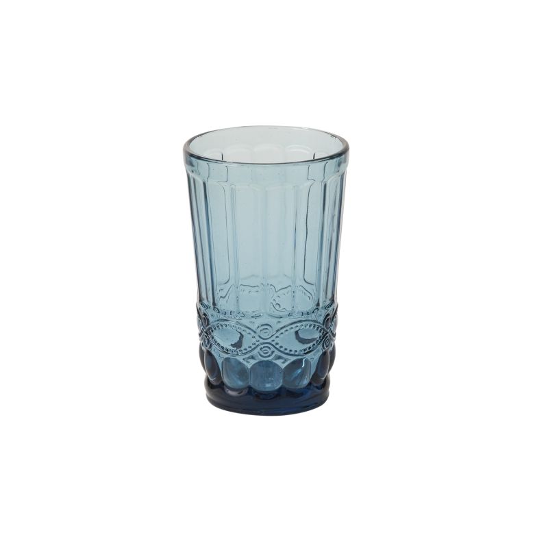 Blue Pressed Drinking Glass Tall - Merry Piglets