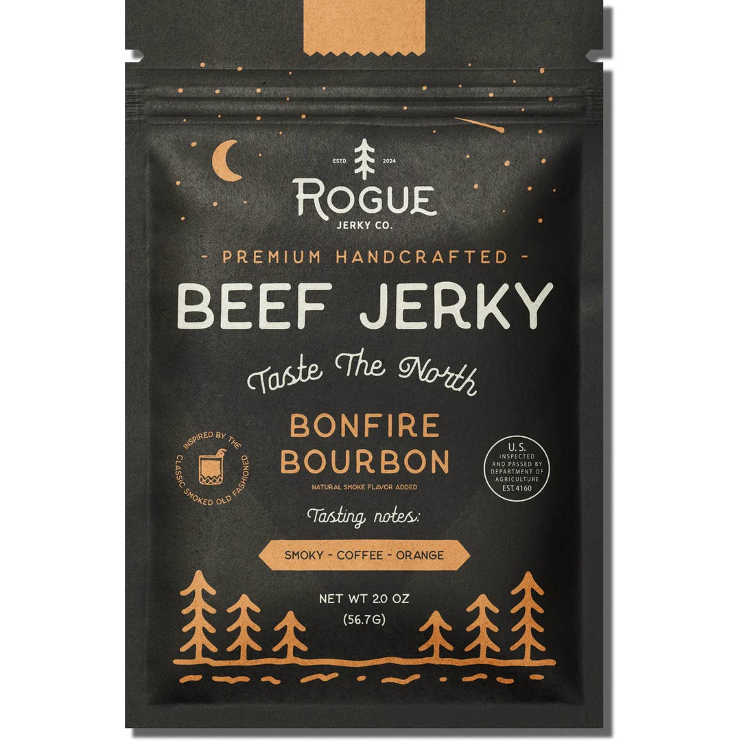 Bonfire Bourbon Beef Jerky - Merry PigletsRogue Jerky Co.