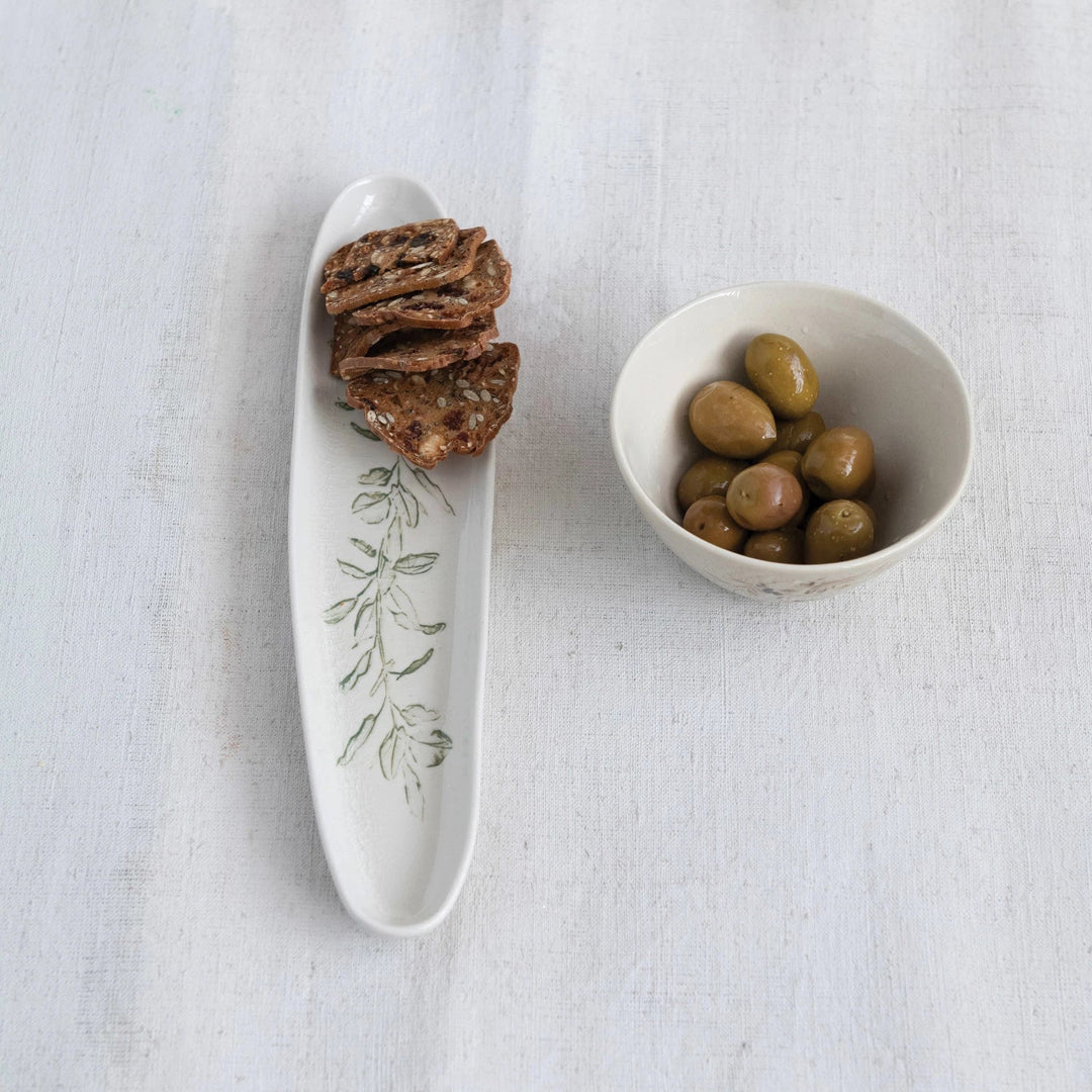 Botanical Stoneware Dish - Merry PigletsCreative Co - Op