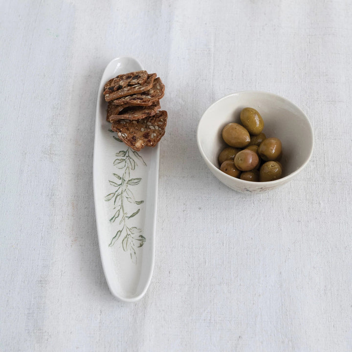 Botanical Stoneware Dish - Merry PigletsCreative Co - Op
