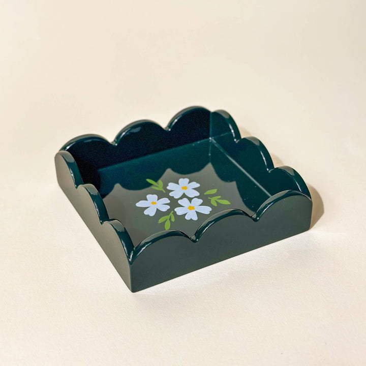 Floral Dark Green Scallop Trinket Tray