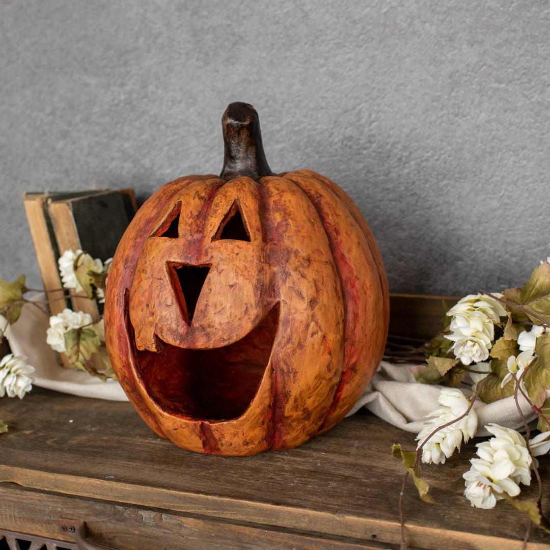 Orange Big Mouth Carved Pumpkin 11"