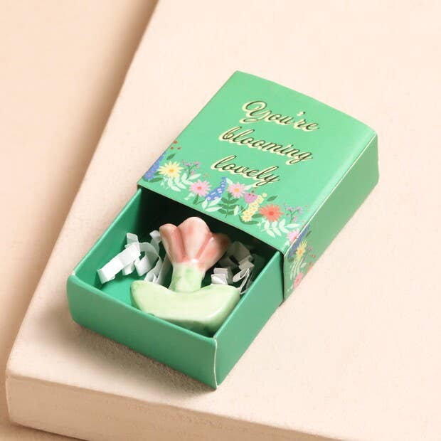 Tiny Matchbox Ceramic Flower Token
