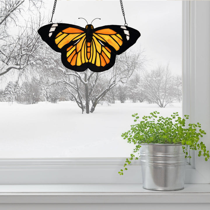 Monarch Butterfly Stained Glass Window Panel