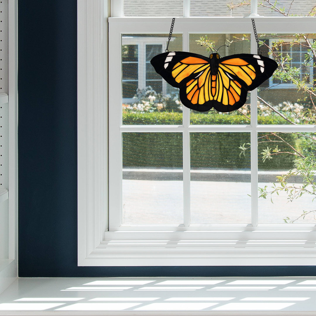 Monarch Butterfly Stained Glass Window Panel