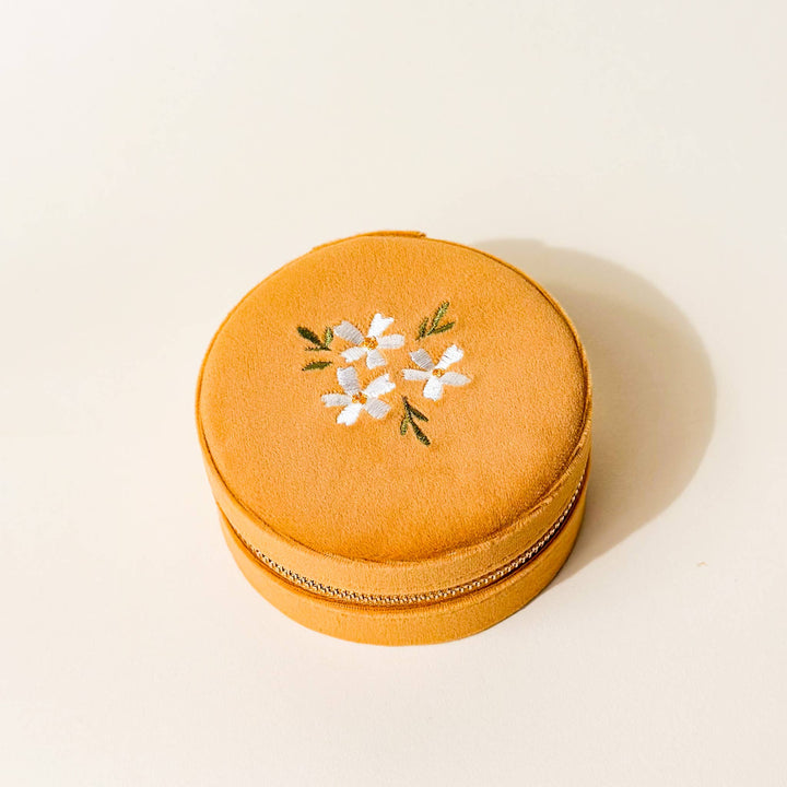 Round Velvet Golden Jewelry Case