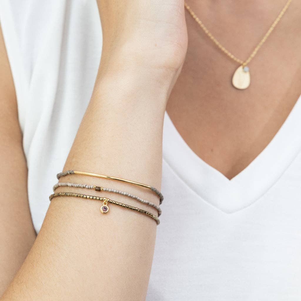 Beaded Bracelet Trio - Pewter/Gold