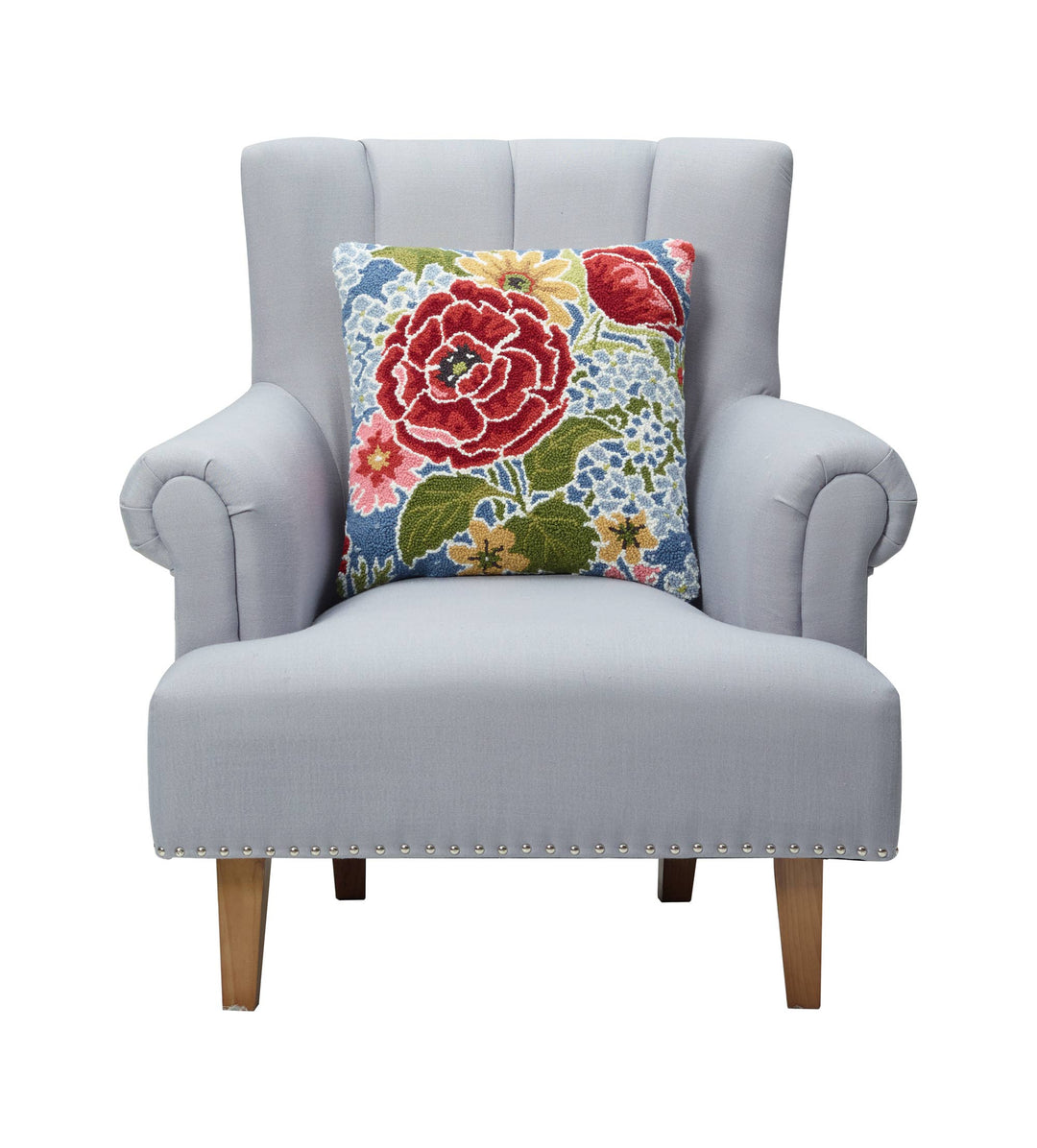 Farmhouse Floral Wool Hooked Pillow