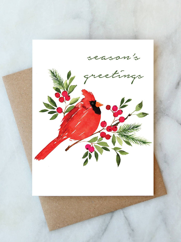 Cardinal Holiday Greeting Card - Merry PigletsAbigail Jayne Design